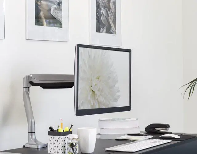 Alt view image 2 of 5 - Mount-It! Single Monitor Arm Desk Mount | Gas Spring Monitor Arm | Full Motion Articulating Height Adjustable | Fits 21 22 23 24 27 30 32 Inch VESA Compatible Computer Screen | Clamp and Grommet Base