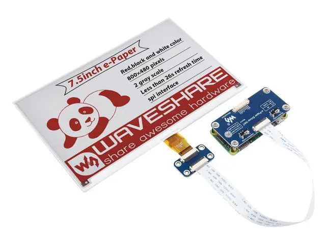 Main image of Waveshare 7.5inch E-Paper E-Ink Display HAT Compatible with Raspberry Pi 5/4B/3B/Zero/Zero W/Zero 2W/Pico/Pico W/Pico WH, 800×480 Pixels Red/Black/White Three-Color SPI Interface