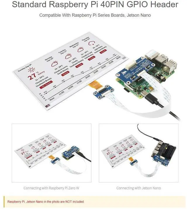 Alt view image 5 of 5 - Waveshare 7.5inch E-Paper E-Ink Display HAT Compatible with Raspberry Pi 5/4B/3B/Zero/Zero W/Zero 2W/Pico/Pico W/Pico WH, 800×480 Pixels Red/Black/White Three-Color SPI Interface