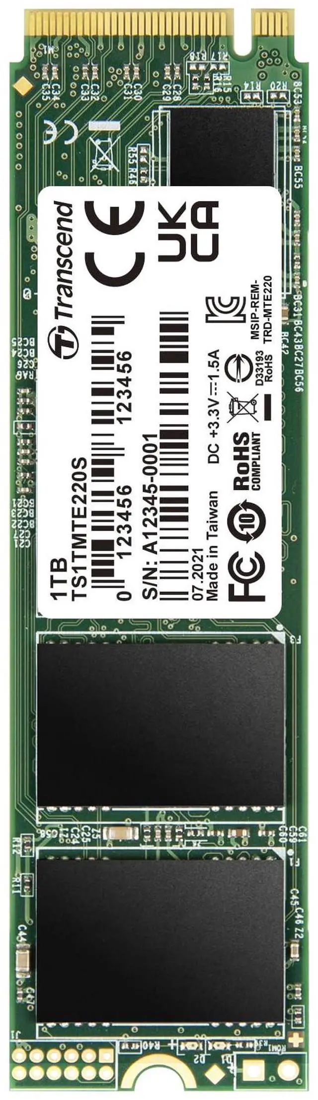 Main image of Transcend TS1TMTE220S 1TB M.2 NVMe PCIe Gen3x4 80mm Internal Solid State Drive with Speeds up to 3,500MB/s