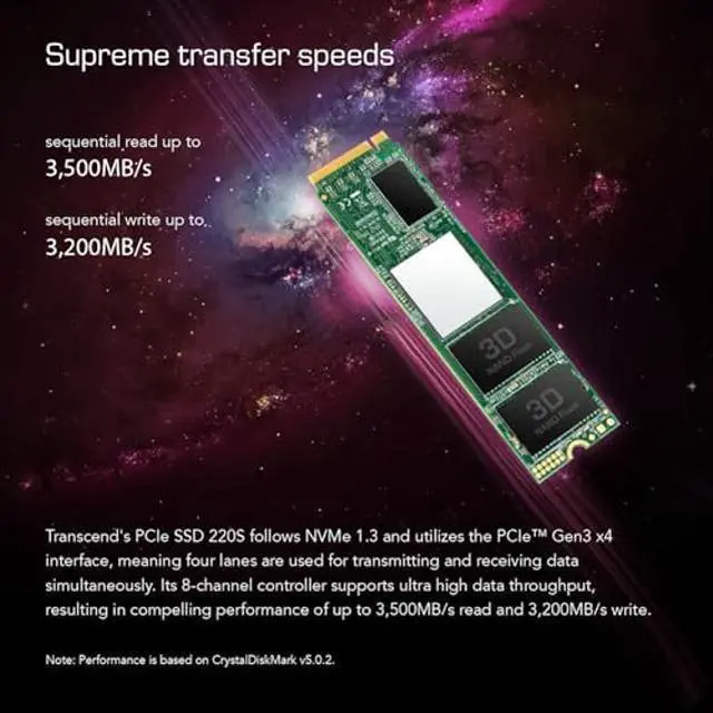 Alt view image 4 of 5 - Transcend TS1TMTE220S 1TB M.2 NVMe PCIe Gen3x4 80mm Internal Solid State Drive with Speeds up to 3,500MB/s