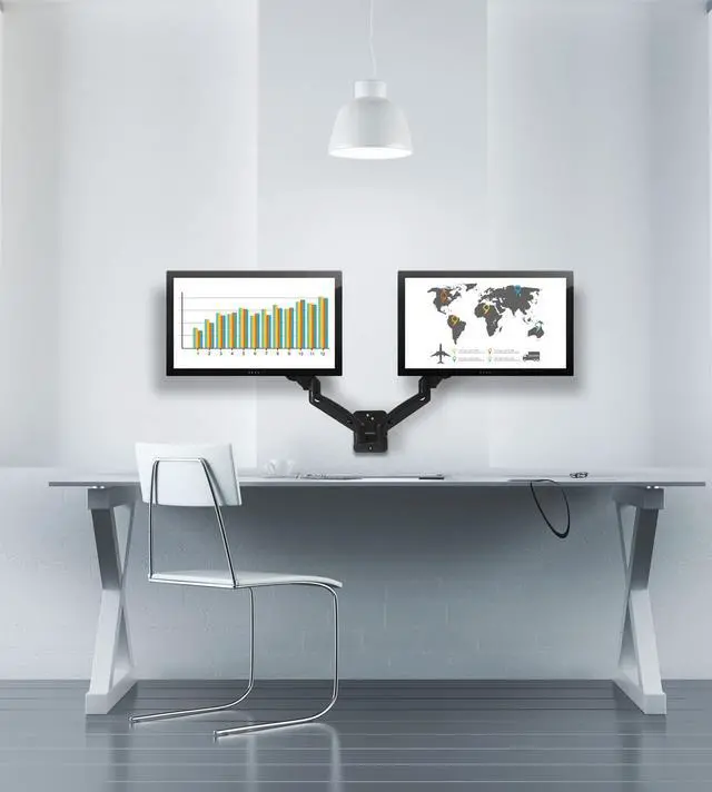 Alt view image 3 of 5 - Mount-It! Dual Monitor Wall Mount - 2 Monitor Wall Mount Arms - Full Motion Adjustable Computer Monitor Wall Mount with Articulating Arms for up to 27" Screens with 75 or 100 VESA Patterns