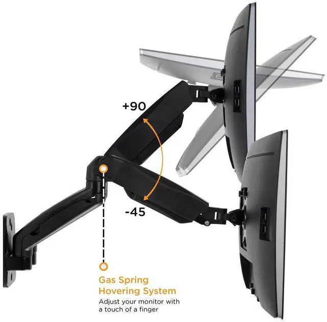 Alt view image 5 of 5 - Mount-It! Dual Monitor Wall Mount - 2 Monitor Wall Mount Arms - Full Motion Adjustable Computer Monitor Wall Mount with Articulating Arms for up to 27" Screens with 75 or 100 VESA Patterns