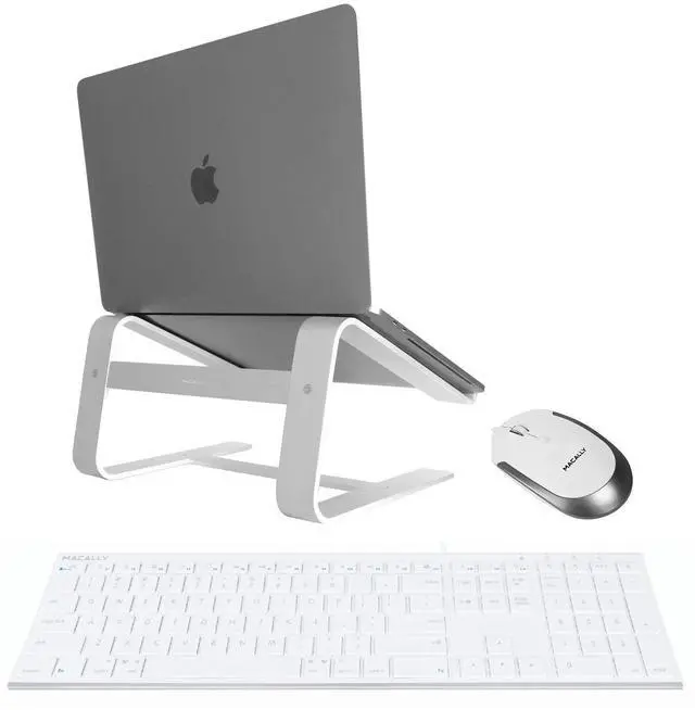 Main image of Macally Ultra Slim Wired Computer Keyboard, Silent Wired Mouse, and an Ergonomic Laptop Stand, Work from Home Efficiently