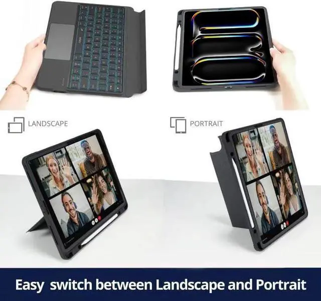 Alt view image 2 of 5 - WIWU iPad Pro 12.9 Case with Keyboard, Detachable Case with Vertical Support, for iPad Pro 12.9" 2022-2018, Pencil Holder, Trackpad,7-Color Backlit