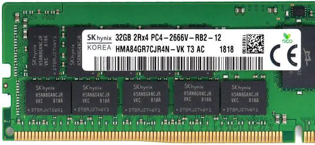 Alt view image 2 of 2 - SK HYNIX 32GB PC4-2666V-R DDR4 Registered ECC 2RX4 Memory RDIMM HMA84GR7CJR4N-VK