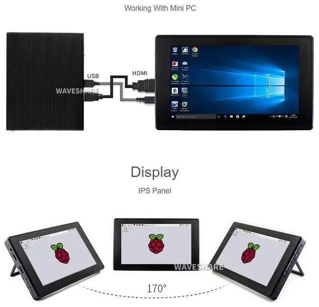 Alt view image 5 of 5 - waveshare 7inch HDMI LCD (H) (with case) 1024x600 for Raspberry Pi IPS Display Capacitive Touch Screen Monitor with Toughened Glass Cover Case for Raspberry Pi 4/3/2/1 B B+ A+/Jetson Nano/Windows 10