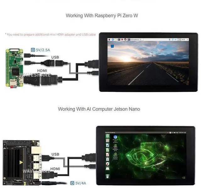 Alt view image 4 of 5 - waveshare 7inch HDMI LCD (H) (with case) 1024x600 for Raspberry Pi IPS Display Capacitive Touch Screen Monitor with Toughened Glass Cover Case for Raspberry Pi 4/3/2/1 B B+ A+/Jetson Nano/Windows 10