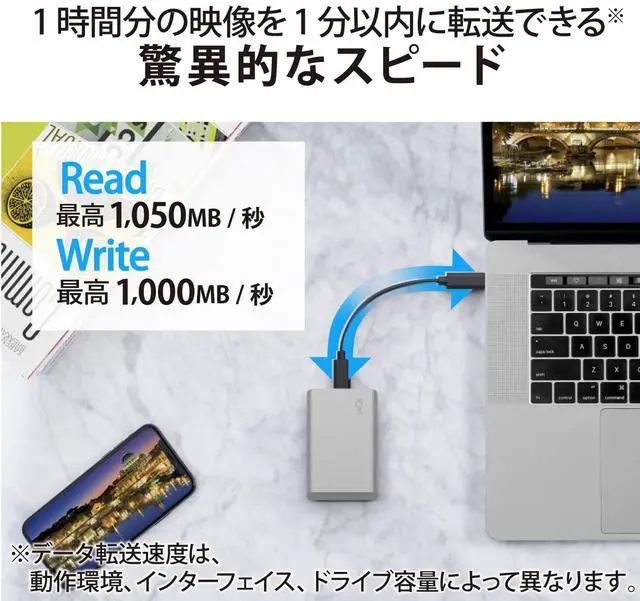 Alt view image 4 of 5 - LaCie Portable SSD 500GB External Solid State Drive - USB-C, USB 3.2 Gen 2, speeds up to 1050MB/s, Moon Silver, for Mac PC and iPad, with Rescue Services (STKS500400)