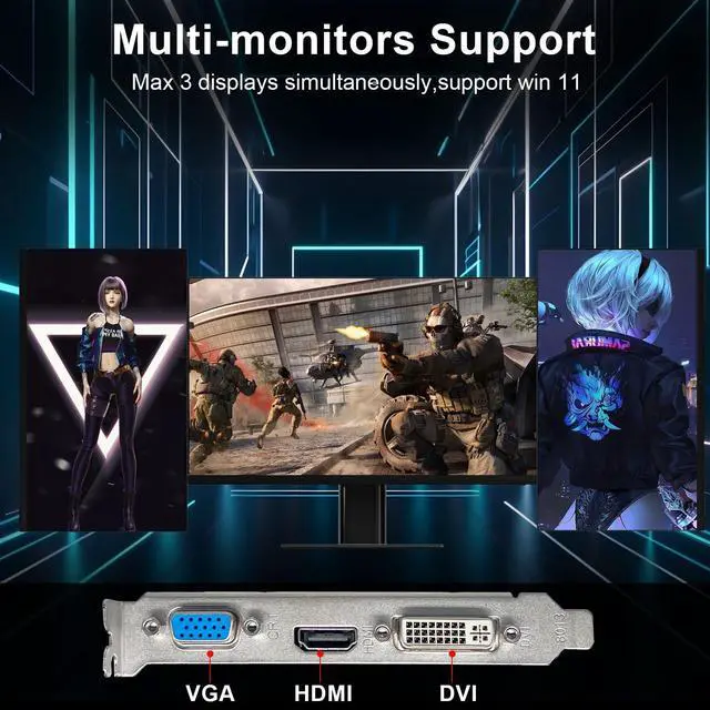 Alt view image 4 of 5 - ZER-LON GT 730 Graphics Card, Computer Low Profile GPU, 4GB 128Bit GDDR3 PCIe x16, HDMI/VGA/DVI, DirectX 11, PhysX, OpenGL 3.1, Desktop Gaming Video Card, Support 2K (with Bracket)