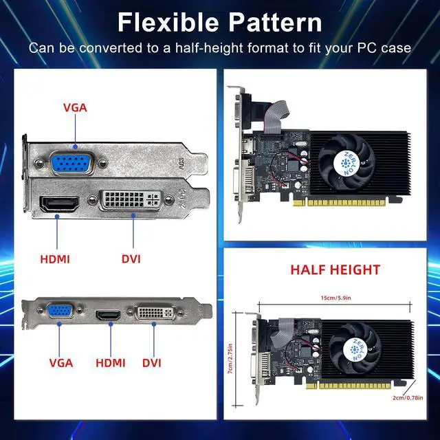 Alt view image 5 of 5 - ZER-LON GT 730 Graphics Card, Computer Low Profile GPU, 4GB 128Bit GDDR3 PCIe x16, HDMI/VGA/DVI, DirectX 11, PhysX, OpenGL 3.1, Desktop Gaming Video Card, Support 2K (with Bracket)