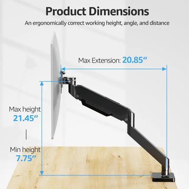 Alt view image 5 of 5 - MOUNTUP Monitor Desk Mount Fits 22-42'' Heavy Duty Widescreen, Gas Spring Monitors Stand for Desk, Holds 4.4-33 lbs Larger Screen, Ultrawide Monitor Arm with USB, VESA Mount Clamp/Grommet Base