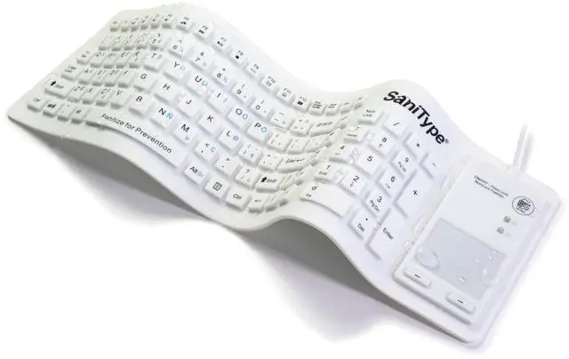 Main image of SaniType Flex Touch Full-Size Flexible Silicone Washable Keyboard with Touchpad and ON/Off Switch (USB) (White) | KBSTFC103STi-W