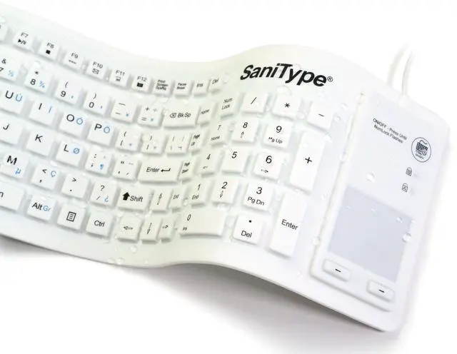Alt view image 2 of 5 - SaniType Flex Touch Full-Size Flexible Silicone Washable Keyboard with Touchpad and ON/Off Switch (USB) (White) | KBSTFC103STi-W