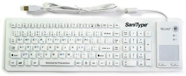 Alt view image 5 of 5 - SaniType Flex Touch Full-Size Flexible Silicone Washable Keyboard with Touchpad and ON/Off Switch (USB) (White) | KBSTFC103STi-W