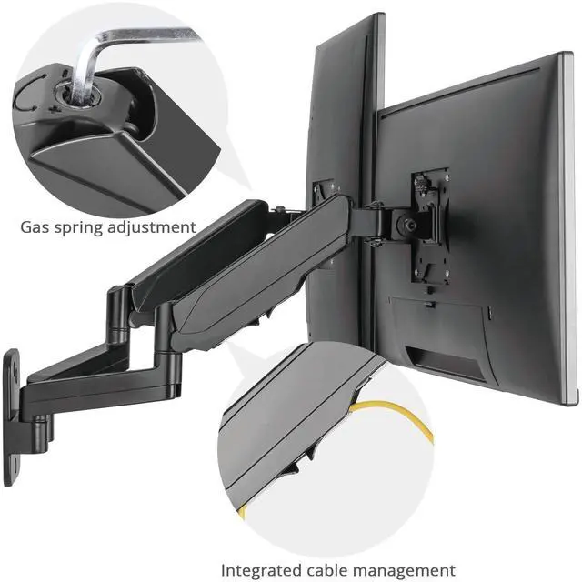 Alt view image 5 of 5 - SIIG Dual Arm Monitor Wall Mount for 17" to 32" Screens, Up to 17.6lbs per Monitor, Heavy Duty Aluminum Gas Spring with Rotation, Tilt, Swivel, VESA 75x75 or 100x100 (CE-MT2M12-S1)