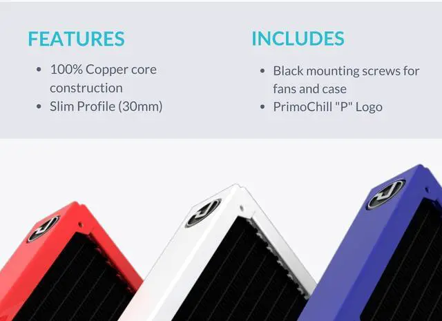 Alt view image 2 of 5 - PrimoChill EximoSX 140mm (30mm) Slim PC Water Cooling Radiator, 140mm x 1, Single Fan (R-EXI14) Available in 20+ Colors, Powdercoated in USA and Custom Watercooling Loop Ready - TX Matte Black