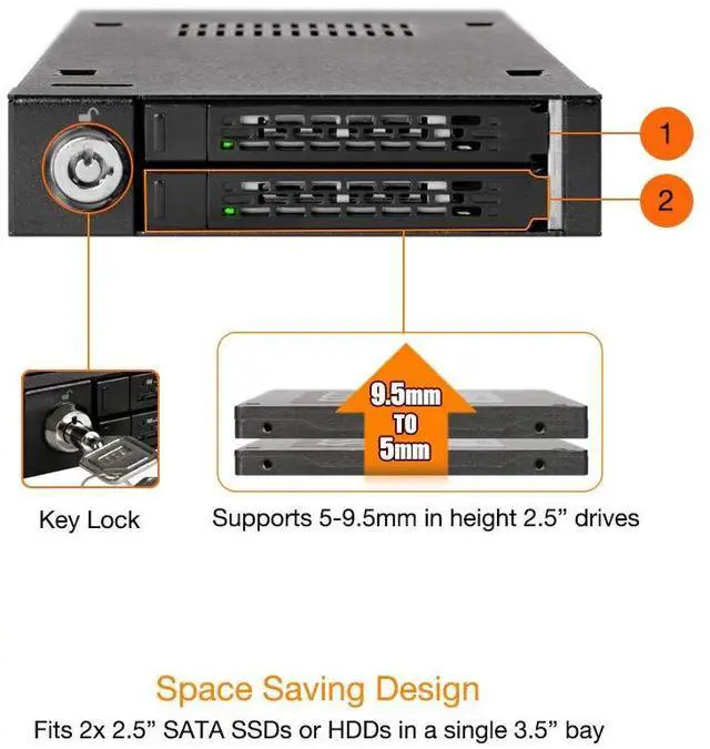 Alt view image 3 of 5 - ICY DOCK Full Metal 2 Bay 2.5 SATA/SAS HDD & SSD Mobile Rack for External 3.5" Drive Bay | ToughArmor MB992SK-B