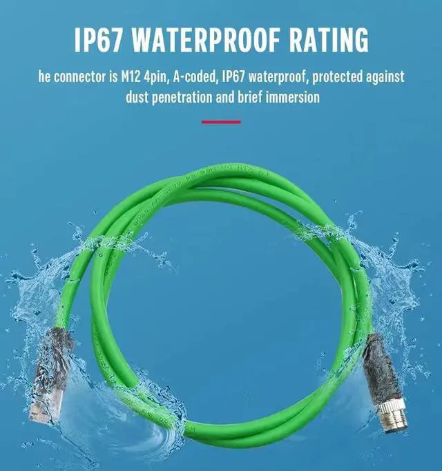 Alt view image 5 of 5 - Eonvic M12 4-pin Male to RJ45 E4 Plug High Flex Cat5e Industrial Ethernet Cable Dynamic PUR