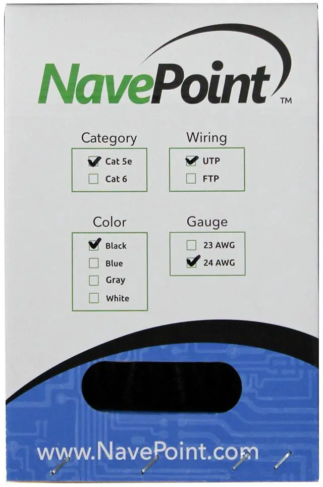Alt view image 2 of 3 - NavePoint CAT5e (CCA), 500ft, Black, Solid Bulk Ethernet Cable, 24AWG 4 Pair, Unshielded Twisted Pair (UTP)
