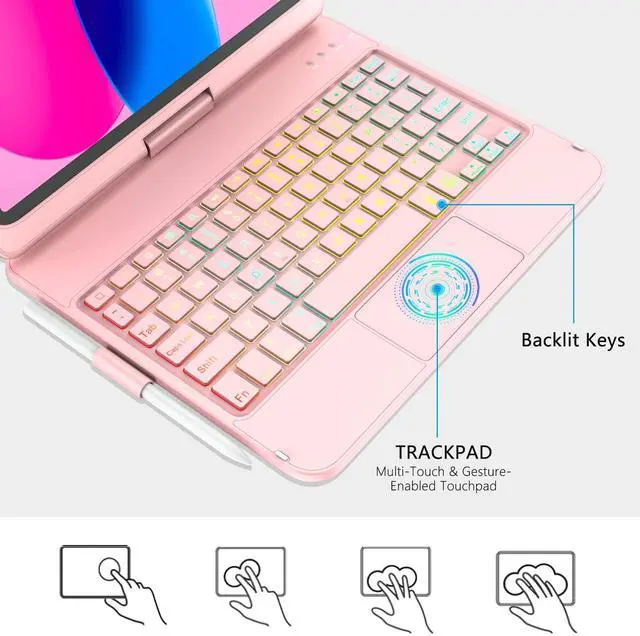 Alt view image 3 of 5 - CC Store Touchpad Keyboard Case for iPad 10th Generation 10.9" 2022, Multi-Touch & Backlit Keys, 360° Rotatable & Pencil Holder,for New iPad 11 Generation(A16) 11-inch Case Keyboard (Rose Gold)