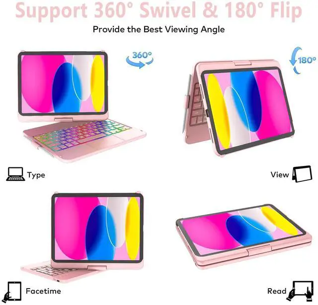 Alt view image 4 of 5 - CC Store Touchpad Keyboard Case for iPad 10th Generation 10.9" 2022, Multi-Touch & Backlit Keys, 360° Rotatable & Pencil Holder,for New iPad 11 Generation(A16) 11-inch Case Keyboard (Rose Gold)