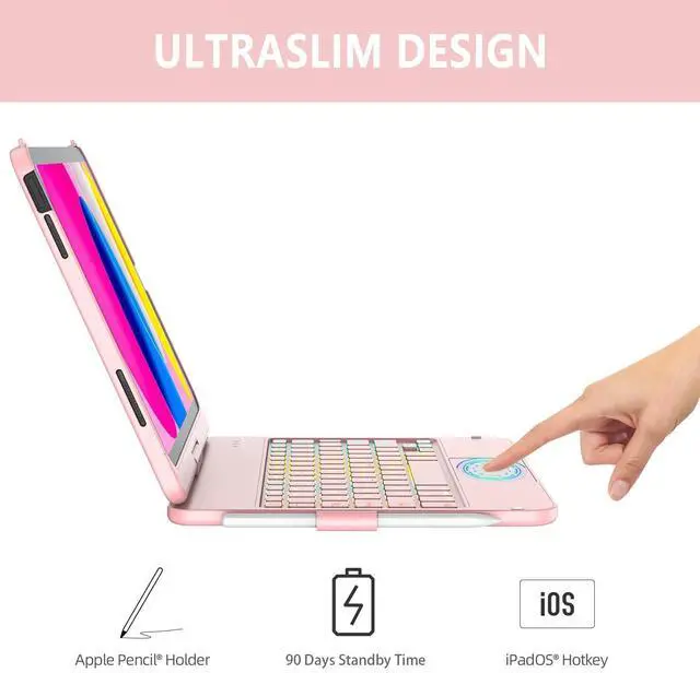 Alt view image 5 of 5 - CC Store Touchpad Keyboard Case for iPad 10th Generation 10.9" 2022, Multi-Touch & Backlit Keys, 360° Rotatable & Pencil Holder,for New iPad 11 Generation(A16) 11-inch Case Keyboard (Rose Gold)