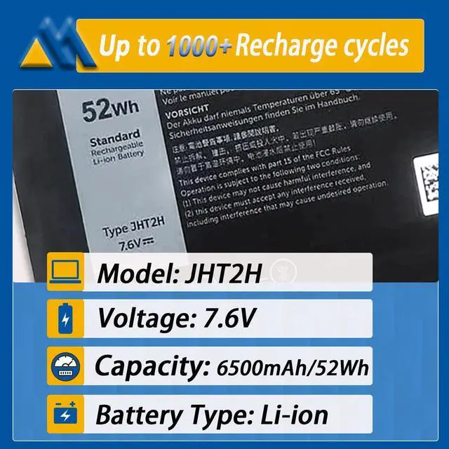 Alt view image 2 of 5 - Mobik 52Wh JHT2H Laptop Battery Replacement for Dell Latitude 7410 7310 Series 2561J 4V5X2 P34S P34S001 0WY9MP Y7HR3 YVY7HR3 35J09 HRGYV 0HRG 7.6V 6500mAh