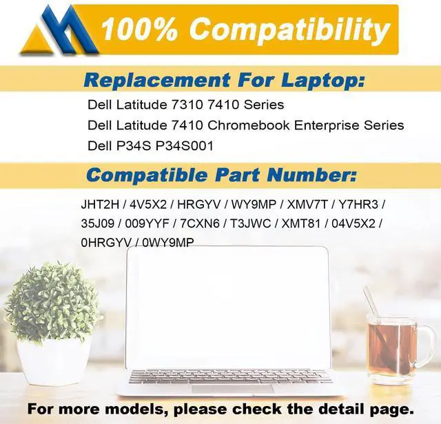 Alt view image 5 of 5 - Mobik 52Wh JHT2H Laptop Battery Replacement for Dell Latitude 7410 7310 Series 2561J 4V5X2 P34S P34S001 0WY9MP Y7HR3 YVY7HR3 35J09 HRGYV 0HRG 7.6V 6500mAh