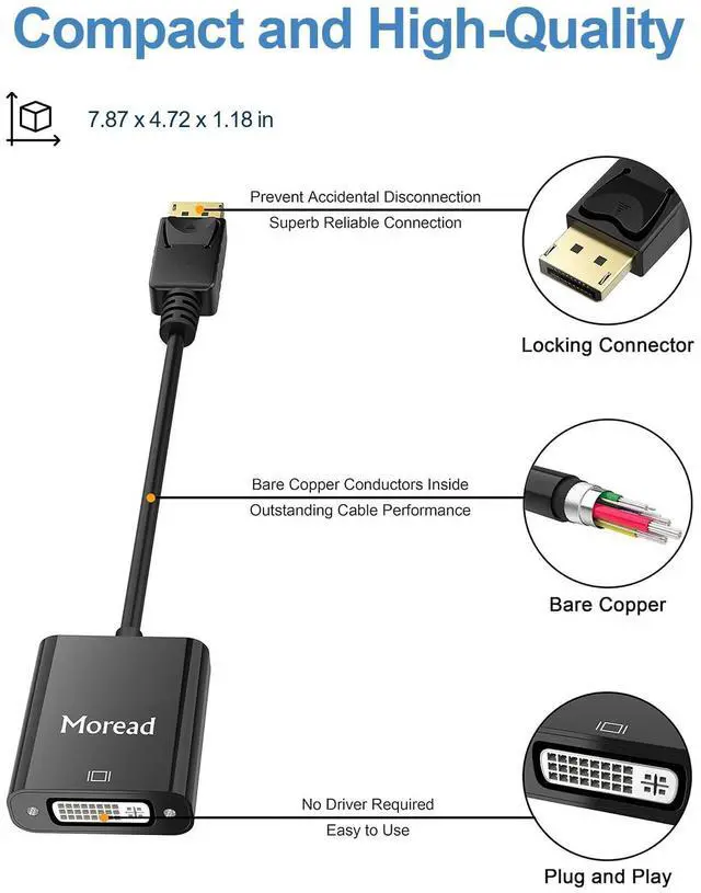 Alt view image 3 of 5 - Moread DisplayPort (DP) to DVI Adapter, 10 Pack, Gold-Plated Display Port to DVI-D Adapter (Male to Female) Compatible with Computer, Desktop, Laptop, PC, Monitor, Projector, HDTV - Black