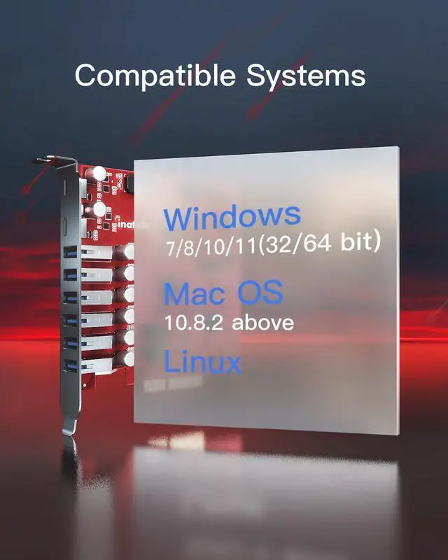 Alt view image 4 of 5 - Inateck PCIe to USB 3.2 Gen 2 Extension Card with 16 Gbps Bandwidth, 6 USB Type-A and 2 USB Type-C Ports, RedComets U22
