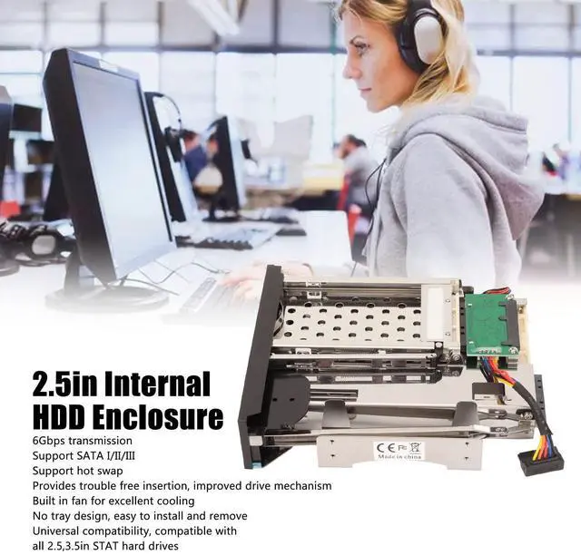 Alt view image 2 of 5 - 2.5in Trayless Hot Swap Mobile Rack Backplane, Bay Internal HDD Enclosure Cage, Support SATA I/II/III 6Gbps for 2.5" 3.5Hard Drive SSD from 9.5mm-26mm Thick