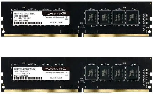 Main image of TEAMGROUP Elite DDR4 32GB Kit (2 x 16GB) 3200MHz (PC4-25600) CL22 Unbuffered Non-ECC 1.2V UDIMM 288 Pin PC Computer Desktop Memory Module Ram Upgrade - TED432G3200C22DC01