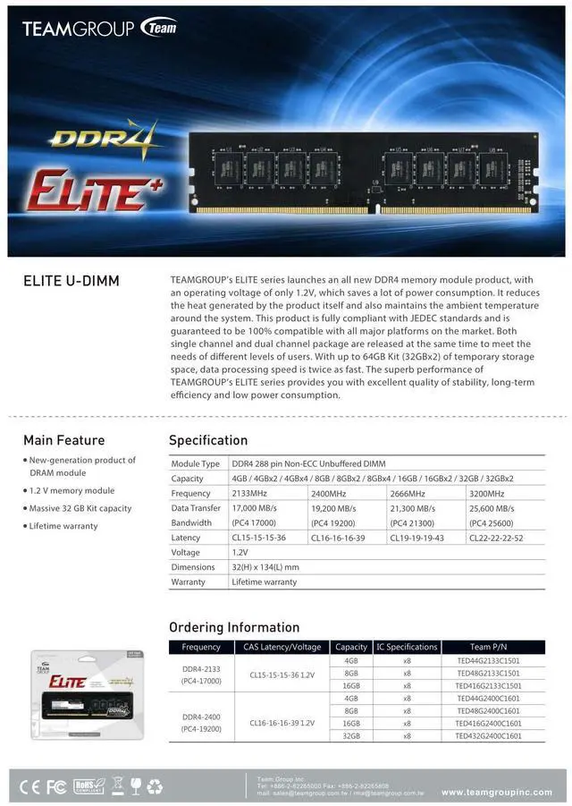Alt view image 5 of 5 - TEAMGROUP Elite DDR4 32GB Kit (2 x 16GB) 3200MHz (PC4-25600) CL22 Unbuffered Non-ECC 1.2V UDIMM 288 Pin PC Computer Desktop Memory Module Ram Upgrade - TED432G3200C22DC01