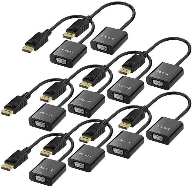 Main image of Moread DisplayPort (DP) to VGA Adapter, 10 Pack, Gold-Plated Display Port to VGA Adapter (Male to Female) Compatible with Computer, Desktop, Laptop, PC, Monitor, Projector, HDTV - Black