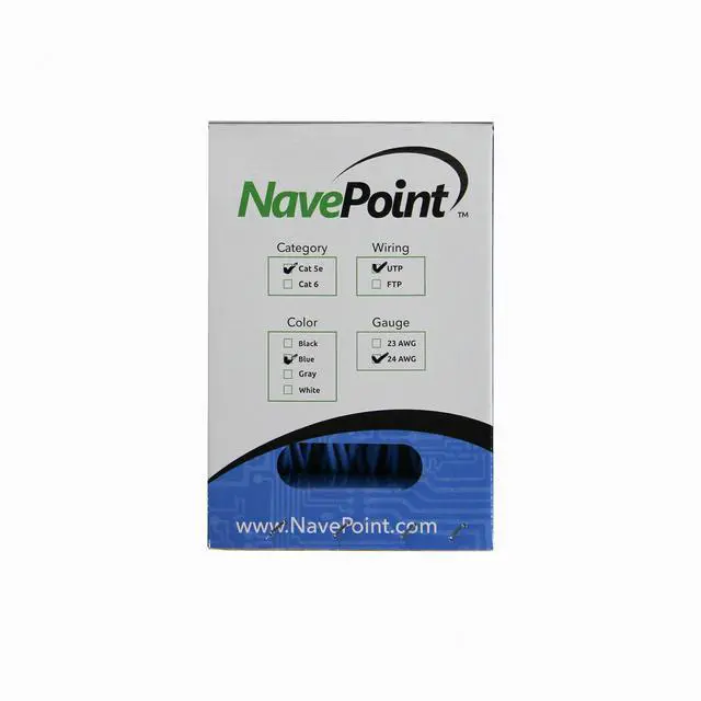 Alt view image 2 of 3 - NavePoint CAT5e (CCA), 500ft, Blue, Solid Bulk Ethernet Cable, 24AWG 4 Pair, Unshielded Twisted Pair (UTP)