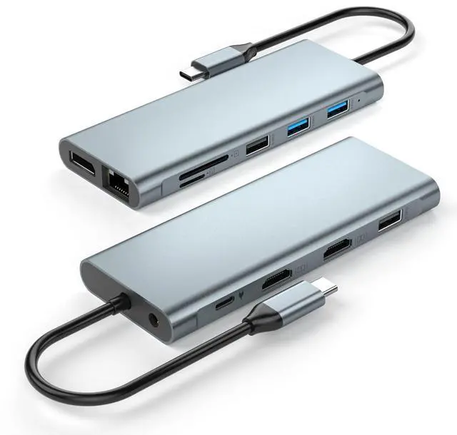 Main image of USB C Docking Station Dual Monitor,Laptop Docking Station,12 in 1 Triple Display USB C Hub Multiport Adapter to Dual 4K HDMI,DP,100W PD,2 USB 3.1,RJ45,SD/TF,Audio for MacBook and Type C Laptop