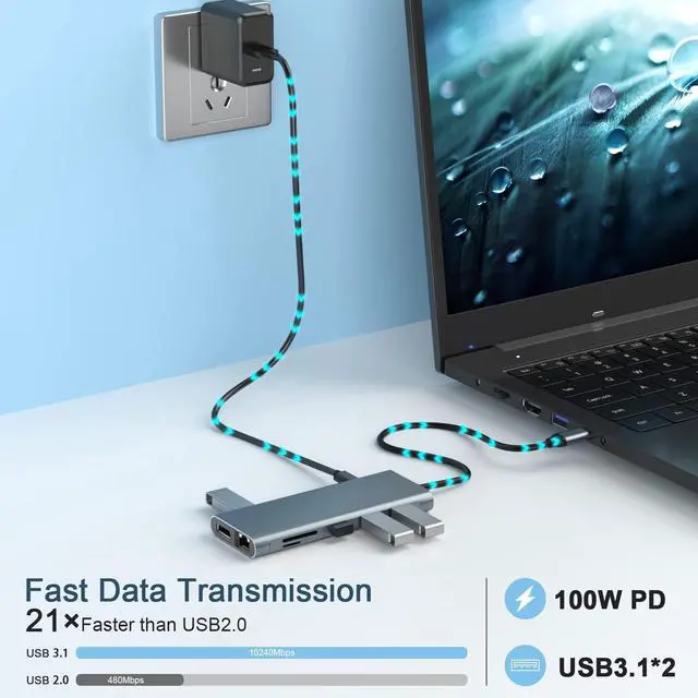 Alt view image 4 of 5 - USB C Docking Station Dual Monitor,Laptop Docking Station,12 in 1 Triple Display USB C Hub Multiport Adapter to Dual 4K HDMI,DP,100W PD,2 USB 3.1,RJ45,SD/TF,Audio for MacBook and Type C Laptop