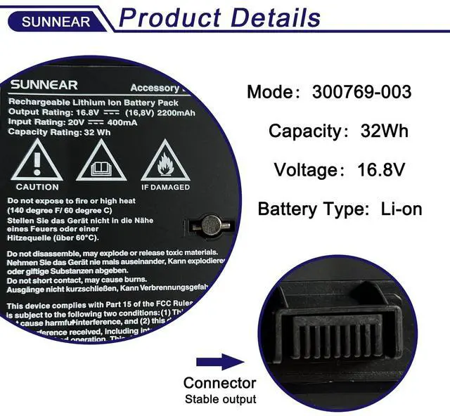 Alt view image 2 of 5 - SUNNEAR 300769-003 Battery Replacement for Bose Sounddock Portable Digital Music System SoundLink Air 300769-001 300769-002 300769-004 300770-001 Series 4ICR19/66 16.8V 32Wh 2200mAh