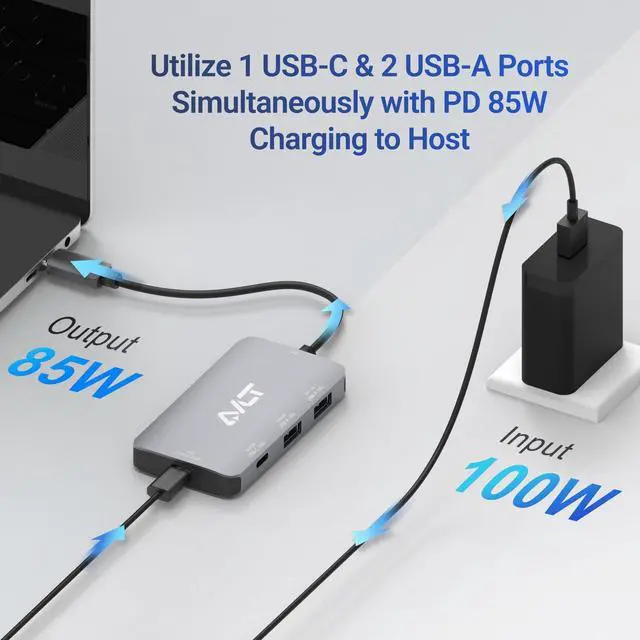 Alt view image 2 of 5 - AVLT 4-Port USB 3.1 Gen 2 Type C 10G Hub with 85W PD Charging - Portable Multiport Adapter  Fast Data Transfer and Charging for MacBook, Laptop, PC, iPad (Does NOT Support USB-C Monitor)