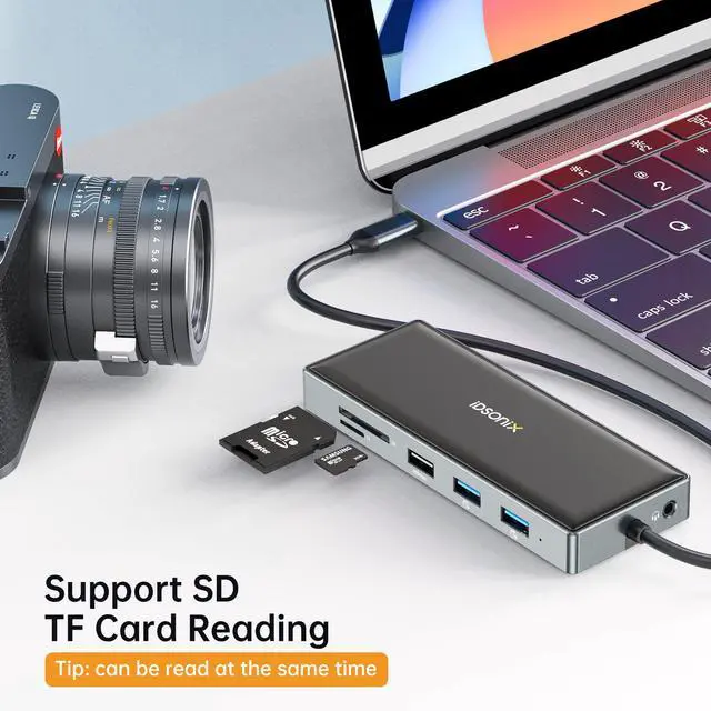 Alt view image 5 of 5 - USB C Laptop Docking Station - 12 in 1 Docking Station Triple Display Multiport Adapter with 2 HDMI 4K, DP 4K@60HZ, 2 USB 3.1 10Gbps, PD 100W, TF/SD, RJ45, Audio, Compatible for Dell Hp Lenovo MacBook