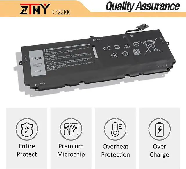 Alt view image 5 of 5 - 722KK Laptop Battery Replacement for Dell XPS 13 9300 (2020 edition), XPS 13 9310 (2020 edition), XPS 13 9380 (2020 edition) Series P117G P117G002 P117G001 0WN0N0 WN0N0 02XXFW 2XXFW FP86V 7.6V 52Wh