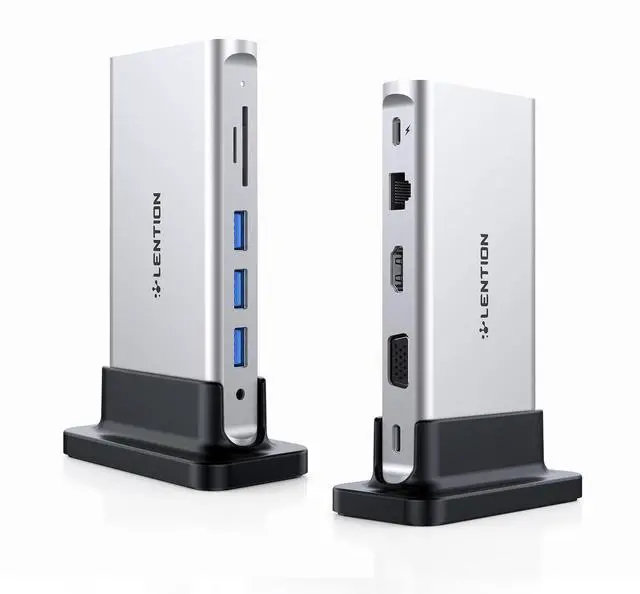 Main image of LENTION USB C Docking Station with 100W PD, 4K HDMI, VGA, Ethernet, Card Reader, USB 3.0&Aux Adapter for MacBook Pro, New Mac Air/Surface/Steam Deck, More, Stable Driver Certified(CB-D55, Silver)