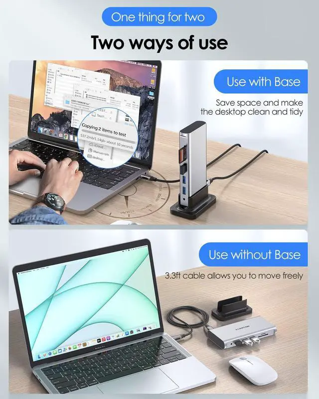 Alt view image 4 of 5 - LENTION USB C Docking Station with 100W PD, 4K HDMI, VGA, Ethernet, Card Reader, USB 3.0&Aux Adapter for MacBook Pro, New Mac Air/Surface/Steam Deck, More, Stable Driver Certified(CB-D55, Silver)