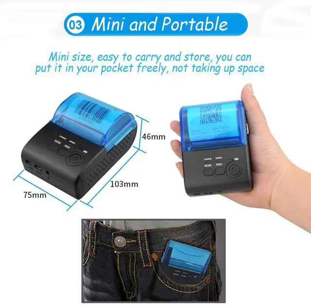 Alt view image 5 of 5 - Yoidesu Mini Receipt Printer,58mm Portable Bluetooth Mobile Thermal Printer Compatible with Android VISTA Linux,Bluetooth 4.0 Label Printer (US Plug)