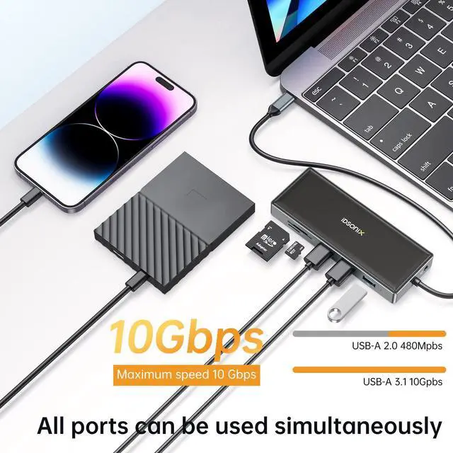 Alt view image 4 of 5 - USB C Laptop Docking Station - 12 in 1 Docking Station Triple Display Multiport Adapter with 2 HDMI 4K, DP 4K@60HZ, 2 USB 3.1 10Gbps, PD 100W, TF/SD, RJ45, Audio, Compatible for Dell Hp Lenovo MacBook