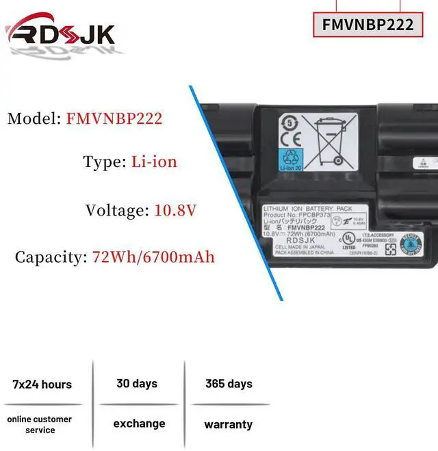 Alt view image 2 of 5 - RDSJ FPCBP373 FMVNBP222 Laptop Battery for Fujitsu LifeBook T732 T734 T902 Series FPB0283 3INR19/66-2 10.8V 72Wh 6700mAh
