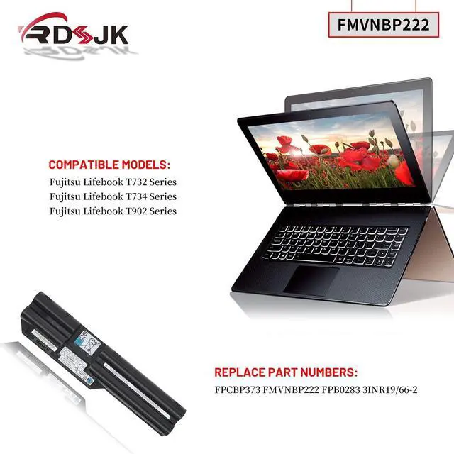 Alt view image 3 of 5 - RDSJ FPCBP373 FMVNBP222 Laptop Battery for Fujitsu LifeBook T732 T734 T902 Series FPB0283 3INR19/66-2 10.8V 72Wh 6700mAh