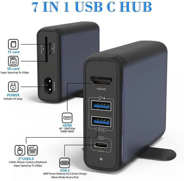 Alt view image 2 of 5 - Dock Station for Nintendo Switch with 65W Power Supply,Portable Docking Station for Tv with USB C 3.1 Cable,60W Fast Charging,HDMI HD Screen Casting,TF/SD Card Reader.
