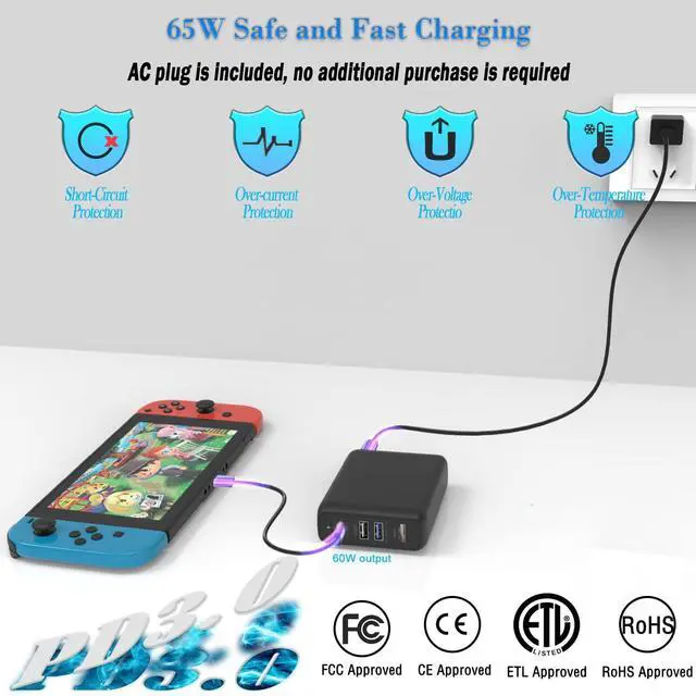 Alt view image 4 of 5 - Dock Station for Nintendo Switch with 65W Power Supply,Portable Docking Station for Tv with USB C 3.1 Cable,60W Fast Charging,HDMI HD Screen Casting,TF/SD Card Reader.